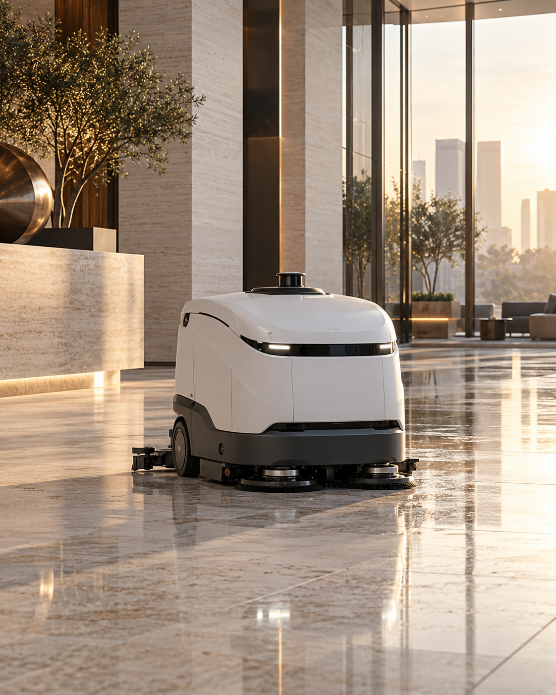 Illustrative autonomous floor cleaning in a business lobby